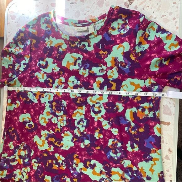 LOGO Lounge by Lori Goldstein French Terry Printed Top w/ Chiffon Hem - Picture 5 of 11